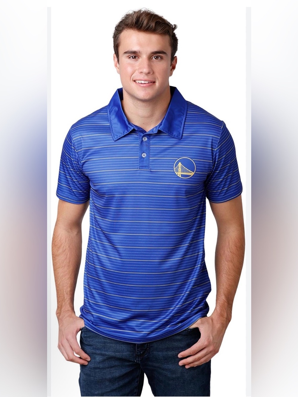 Golden State Warriors Men's Blue Striped Polo Shirt Size 2XL NWT